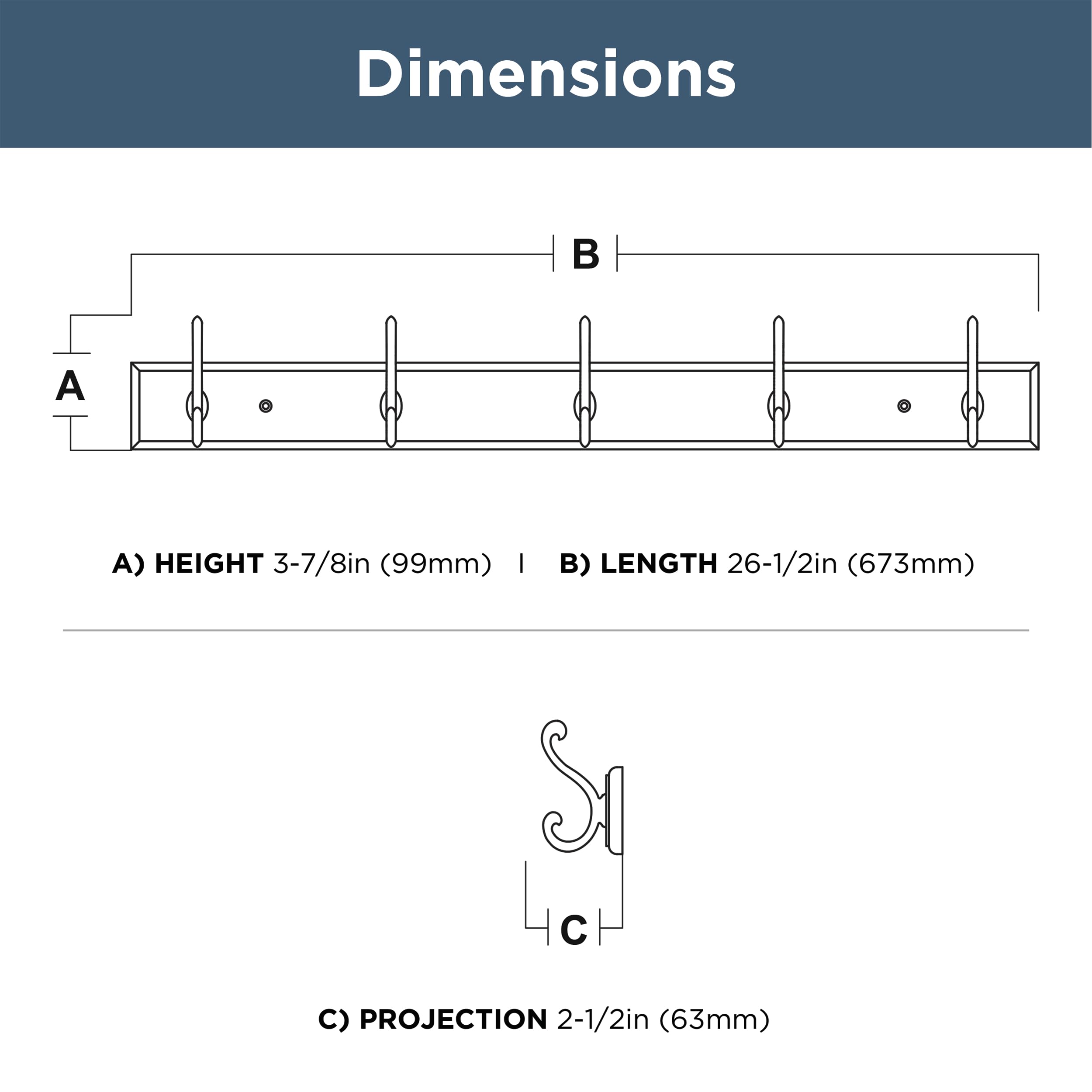 FRANKLIN BRASS Scroll Wall Mounted Pure White 27 in. Coat Rack, 5 Nickel Hooks, B46714K-PMN-R