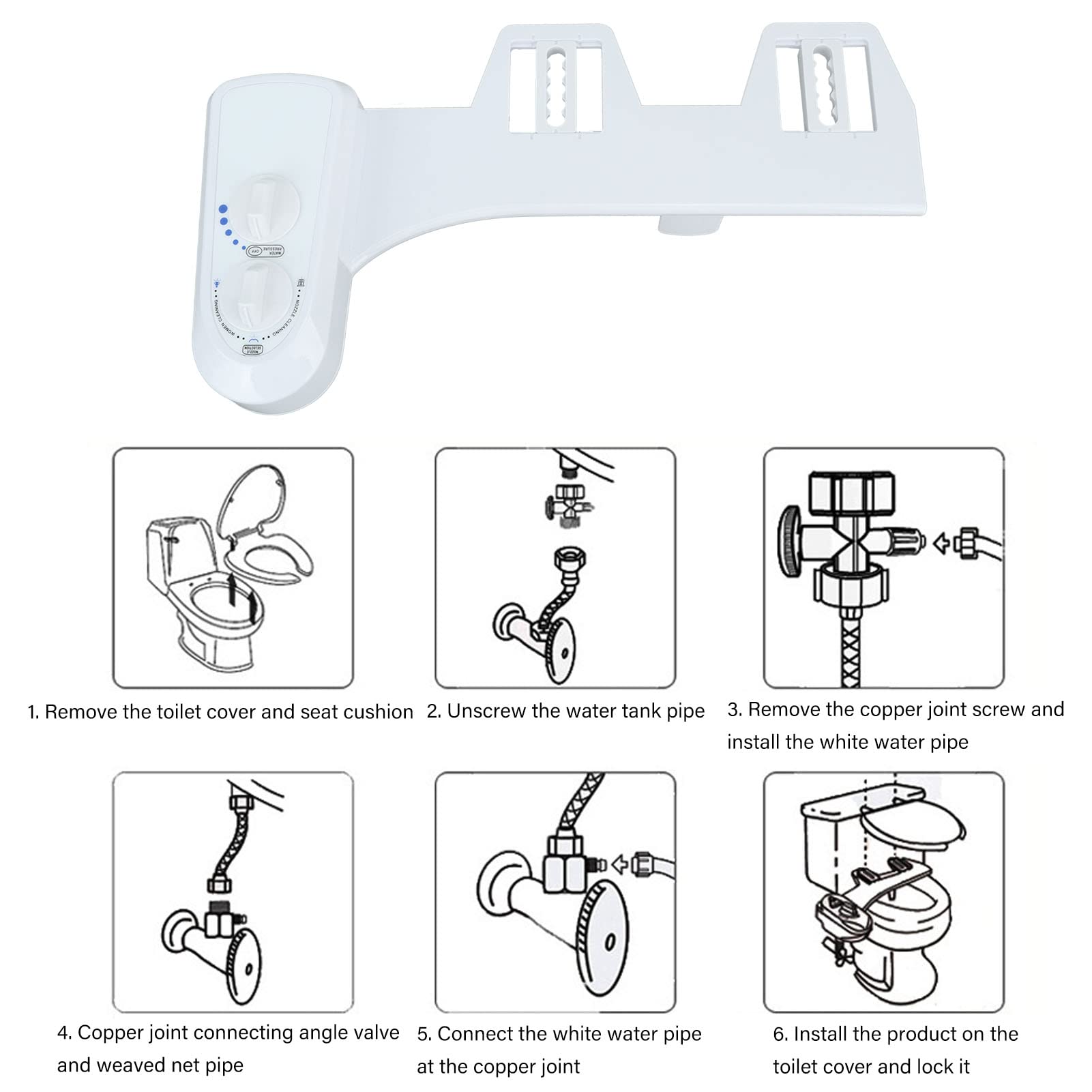 Bidet Attachment for Toilet Seat,Cleaning Dual Nozzle Adjustable Water Pressure Bidet Attachment Self,Cold Water Toilet Bidet for Feminine Wash (1/2)