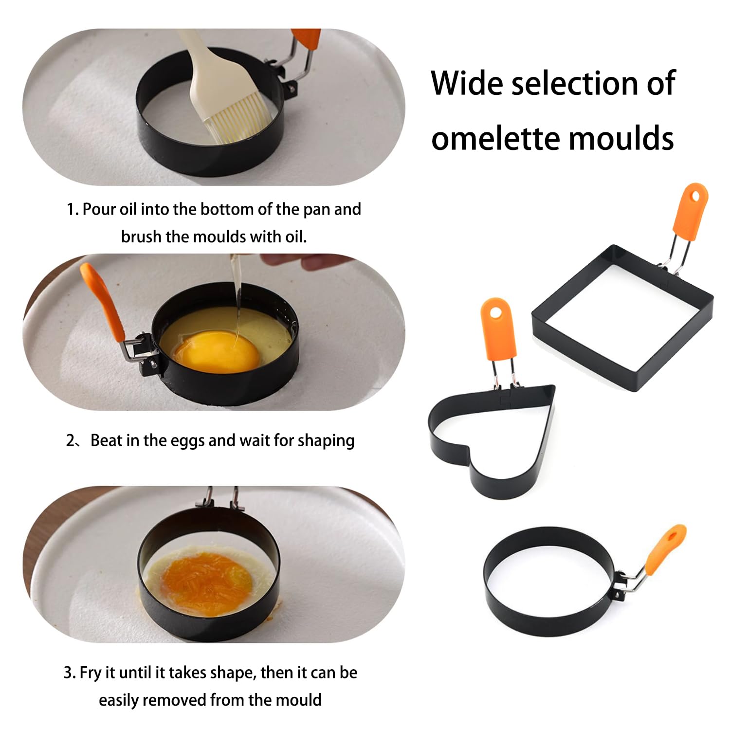 6 Packs Egg Ring, Egg Rings For Frying Eggs, There Are Circles, Squares, And Hearts Egg Circles For Frying Eggs, Egg Molds That Can Be Used For Breakfast Sandwiches