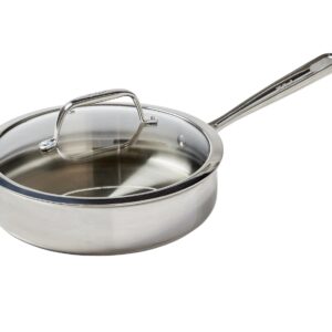 T-fal Pro Tri-Ply Stainless Steel Saute Pan with Lid 3 Quart Induction Compatible Oven Safe 500F, Lid 350F, Deep Frying Pan, Fast & Even Heat, Professional Quality, Durability, Dishwasher Safe, Silver