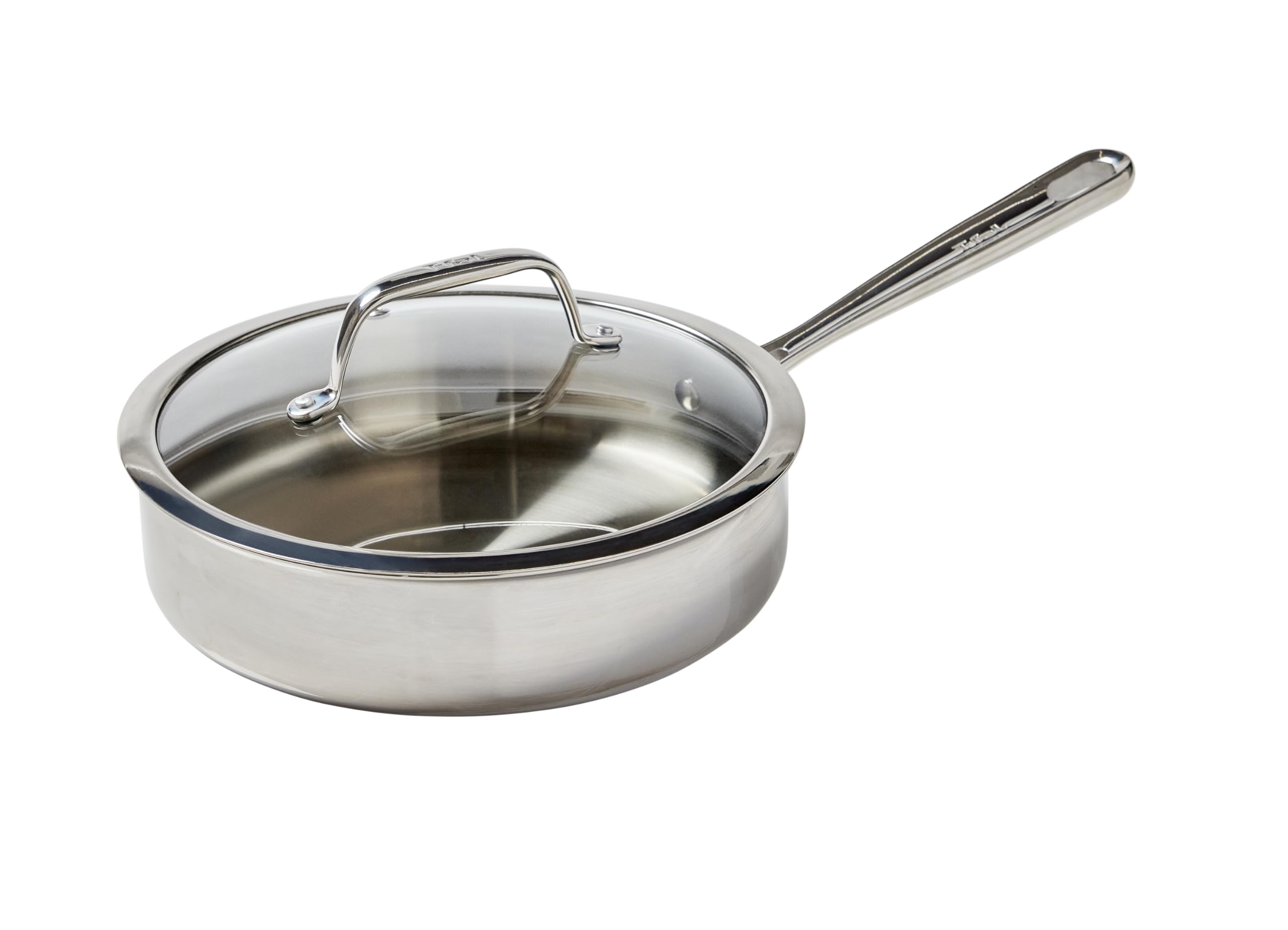 T-fal Pro Tri-Ply Stainless Steel Saute Pan with Lid 3 Quart Induction Compatible Oven Safe 500F, Lid 350F, Deep Frying Pan, Fast & Even Heat, Professional Quality, Durability, Dishwasher Safe, Silver