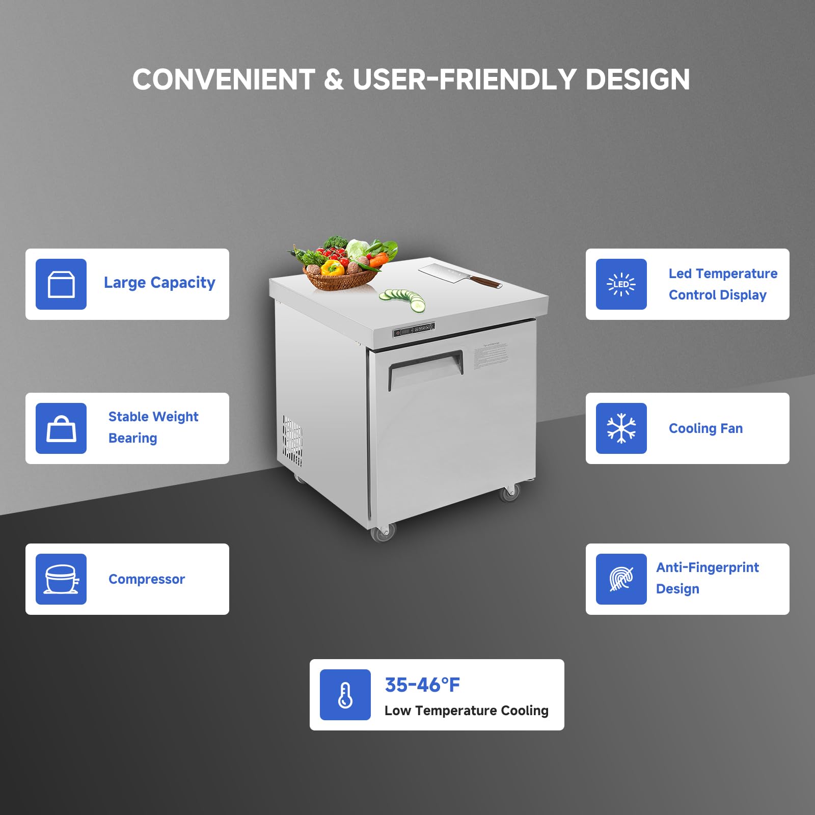 GAOMON Refrigerator Sandwich, 28" Sandwich & Salad Prep Table Commercial 7.42 Cu. Ft Stainless Steel Refrigerated Food Prep Station, Cut Board, 1 Door Worktop Fridge with lock for Restaurant