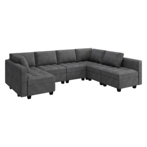 HONBAY Modular Sleeper Sectional Sofa Sectional Sleeper Couch with Storage Ottoman Reversible Modular Sofa for Living Room Dark Grey