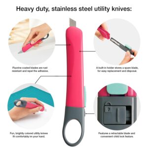 PLUS Orante Utility Knife Set, Vibrant Colored Handles with Stainless Steel Blades (3-Pack, Pink)