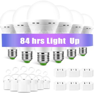 lhzheng emergency-rechargeable-light-bulb, stay lights up when power failure, 1500mah 12w 60w equivalent led light bulbs for home, camping, hiking (e27, with hook,with plug cap) 6 pack