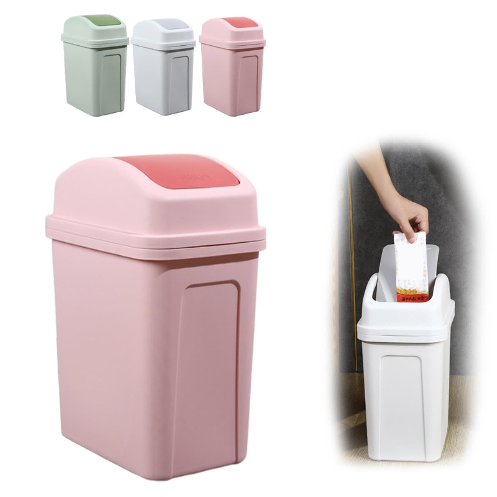 13 Gallon Trash Can, 2024 Upgraded Plastic Swing Top Kitchen Garbage Trash Can, Trash Can for Kitchen, Top Garbage Bin for Counter top, Coffee Area, Bathroom, Office & Home, Kitchen, Bedroom (Pink)