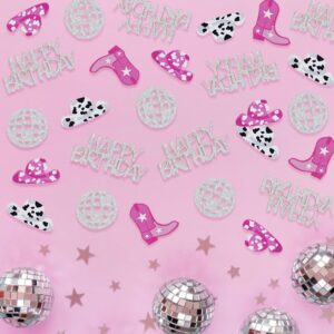 Cowgirl Disco Birthday Confetti, Disco Cowgirl Birthday Party Decorations, Glitter Disco Ball and Pink Cowgirl Boot Hat Confetti for Birthday Table Decor（100pcs）