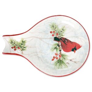 Current Cardinal Spoon Rest - Ceramic 9 Inch Utensil Holder, Christmas Kitchen Holiday Décor, Heat Resistant