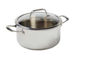 t-fal pro tri-ply stainless steel dutch oven with lid 6 quart, induction compatible, oven safe 500f, lid 350f, cookware, fast & even heat, professional quality & durability, dishwasher safe, silver