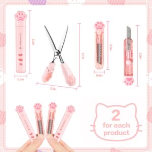 Cute Mini Craft Scissors, Pink Stainless Steel Scissors & Utility Knives, Folding Stationery Scissors with Safety Cover, Portable Safety Scissors and Utility Knives for Paper Cutting, Scrapbooking