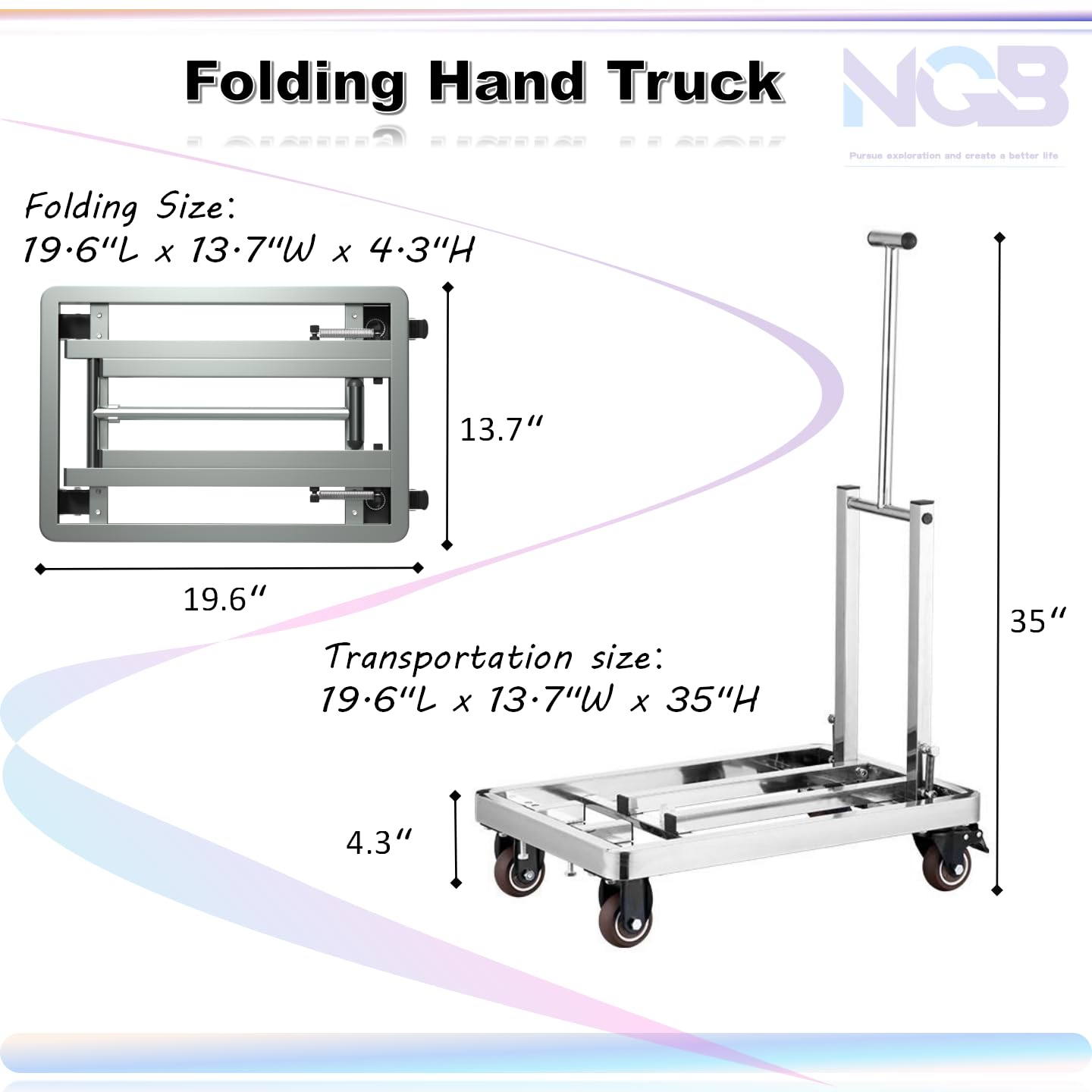 NGB Folding Hand Truck,Foldable Dolly Cart Made of 100% Heavy Duty Stainless Steel, 660 Lbs Capacity,Transport and Moving in Luggage, Travel, Automobiles, Mobility, Office Us,Warehouse,Dolly Cart.