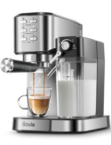 ilavie espresso machine with integrated automatic milk frother 6 in 1, 20 bar espresso cappuccino latte maker with 24 oz detachable milk reservoir, ideal for home use