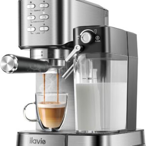 ILAVIE Espresso Machine with Integrated Automatic Milk Frother 6 in 1, 20 Bar Espresso Cappuccino Latte Maker with 24 oz Detachable Milk Reservoir, Ideal for Home Use