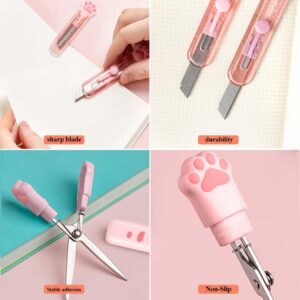 Cute Mini Craft Scissors, Pink Stainless Steel Scissors & Utility Knives, Folding Stationery Scissors with Safety Cover, Portable Safety Scissors and Utility Knives for Paper Cutting, Scrapbooking