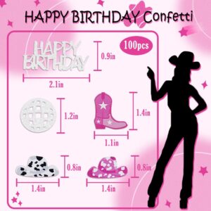 Cowgirl Disco Birthday Confetti, Disco Cowgirl Birthday Party Decorations, Glitter Disco Ball and Pink Cowgirl Boot Hat Confetti for Birthday Table Decor（100pcs）