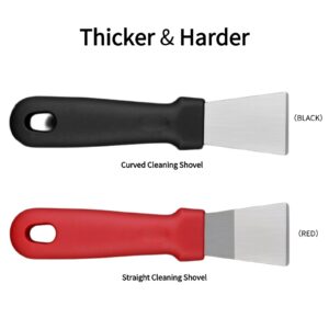 2Pcs Stainless Steel Scraper, Kitchen Stiff Scraper with Anti-Slip Handle, Oven Scraper for Gas Stove, Bottom of Pans, Glass Stovetop Induction Hob | Black & Red