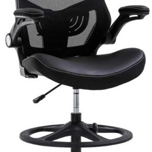 Drafting Chair Tall Mesh Drafting Stool for Standing Desk, Adjustable Bar Height Reception Office Chair with Flip-Up Arms & Foot-Ring, Ergonomic Mesh Computer Drafting Stool for Home Office Working