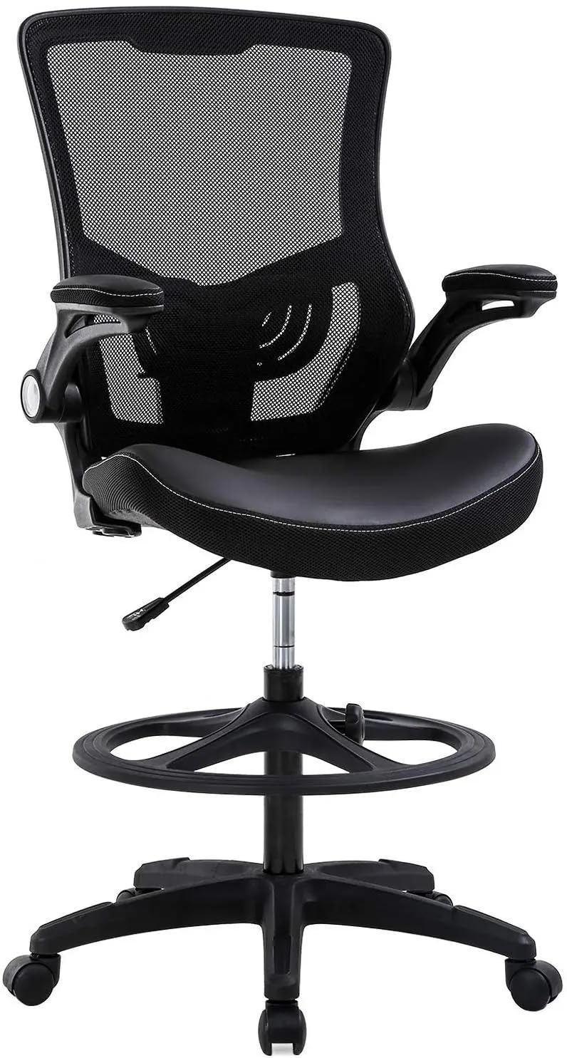 Drafting Chair Tall Mesh Drafting Stool for Standing Desk, Adjustable Bar Height Reception Office Chair with Flip-Up Arms & Foot-Ring, Ergonomic Mesh Computer Drafting Stool for Home Office Working