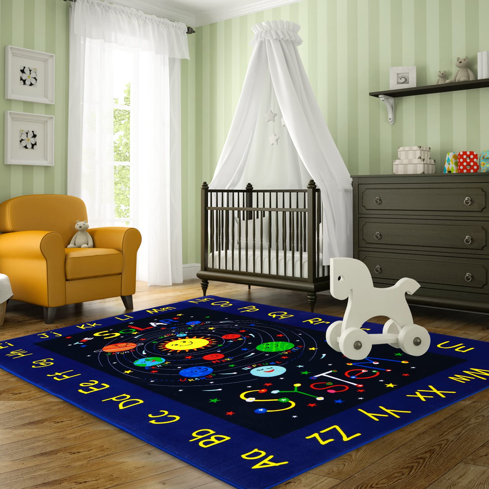 GarveeHome Kids Rug Educational Learning Carpet 8x10 Large Nursery Playmat Kidsroom Rug Non-Slip Ultra-Soft Galaxy Planets Stars Classroom Play Rug Solar System Area Rug for Playroom Bedroom