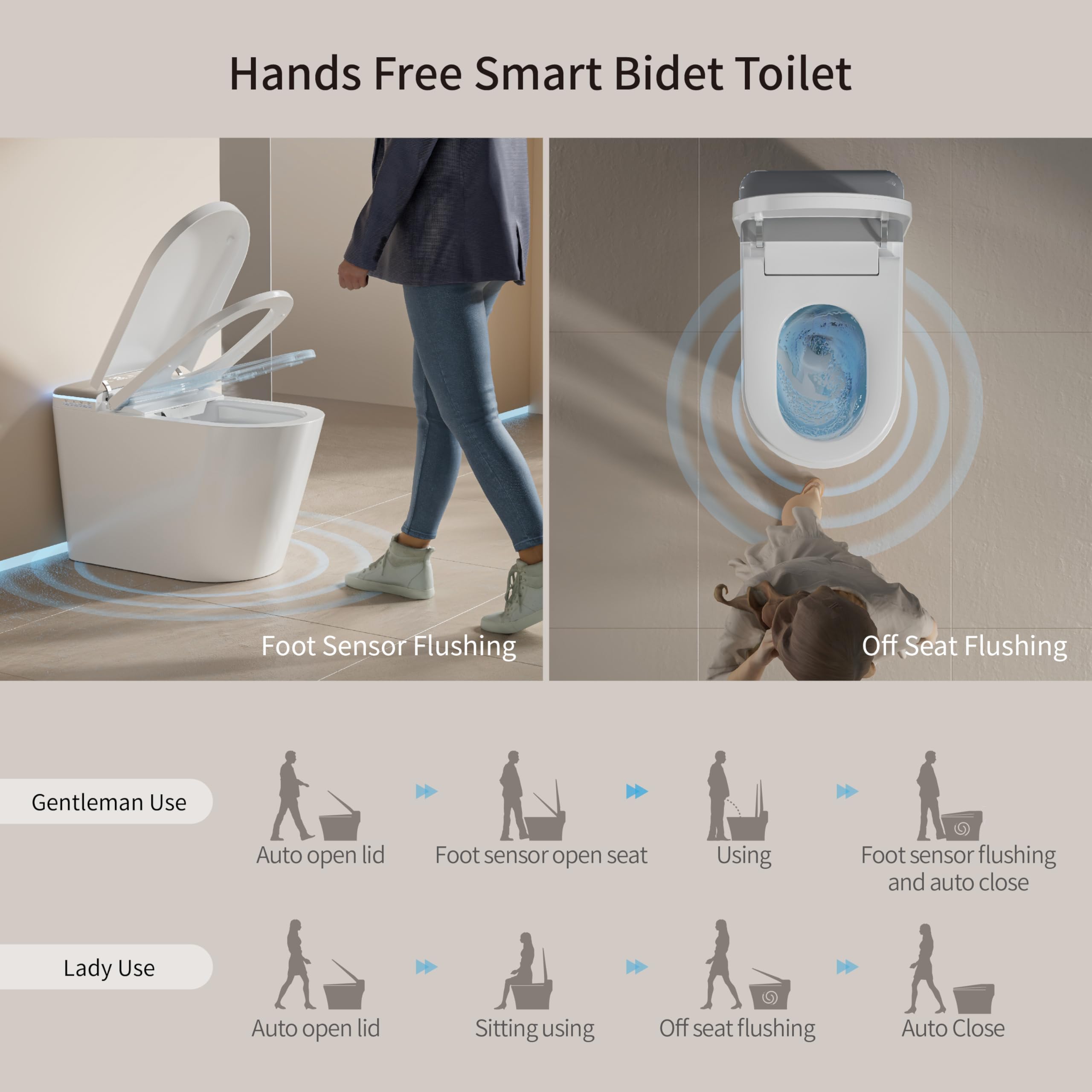 KE KING Smart Toilet with Bidet Built-in, Auto Dual Flush, Auto Open & Close Bidet Toilet with Heated Seat, Instant Warm Water, Remote Control, ADA Height Tankless Toilet