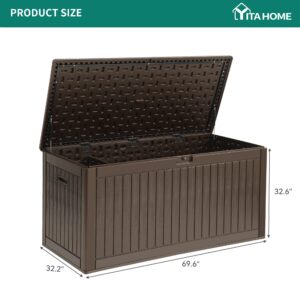 YITAHOME 260 Gallon Large Deck Box with Divider & Side Handles, Outdoor Double-Wall Storage for Patio Furniture Cushions, Garden Pool Accessories, Water Resistant & Lockable