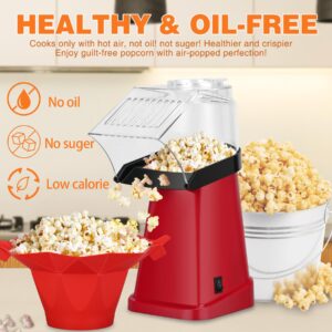 ATSENT Hot Air Popcorn Popper Maker with Popcorn Bowl, Fast Popcorn Machine in Minutes with Measuring Cup and Butter Melting Tray for Party Kids,16 Cups, Red