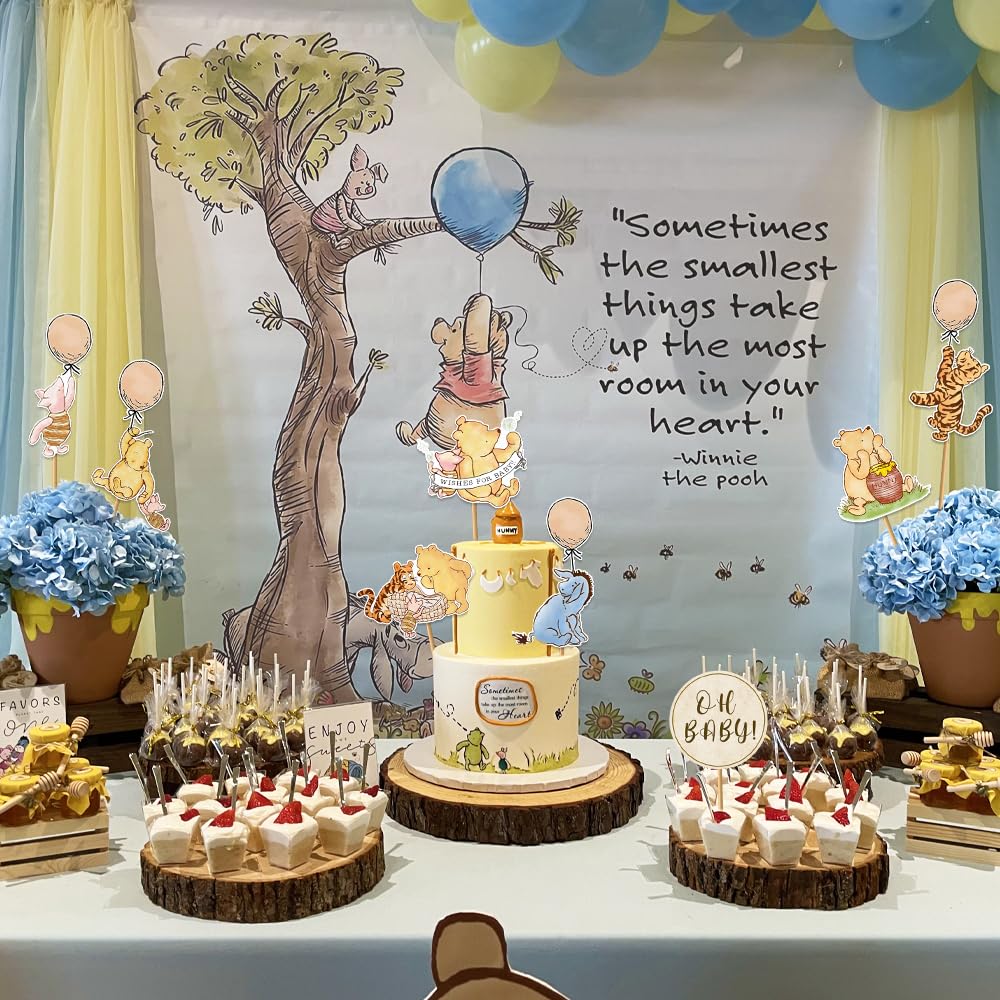 UEBTGRNN Winnie themed 16pcs cake topper, Centerpieces stick table toppers for baby shower and birthday party