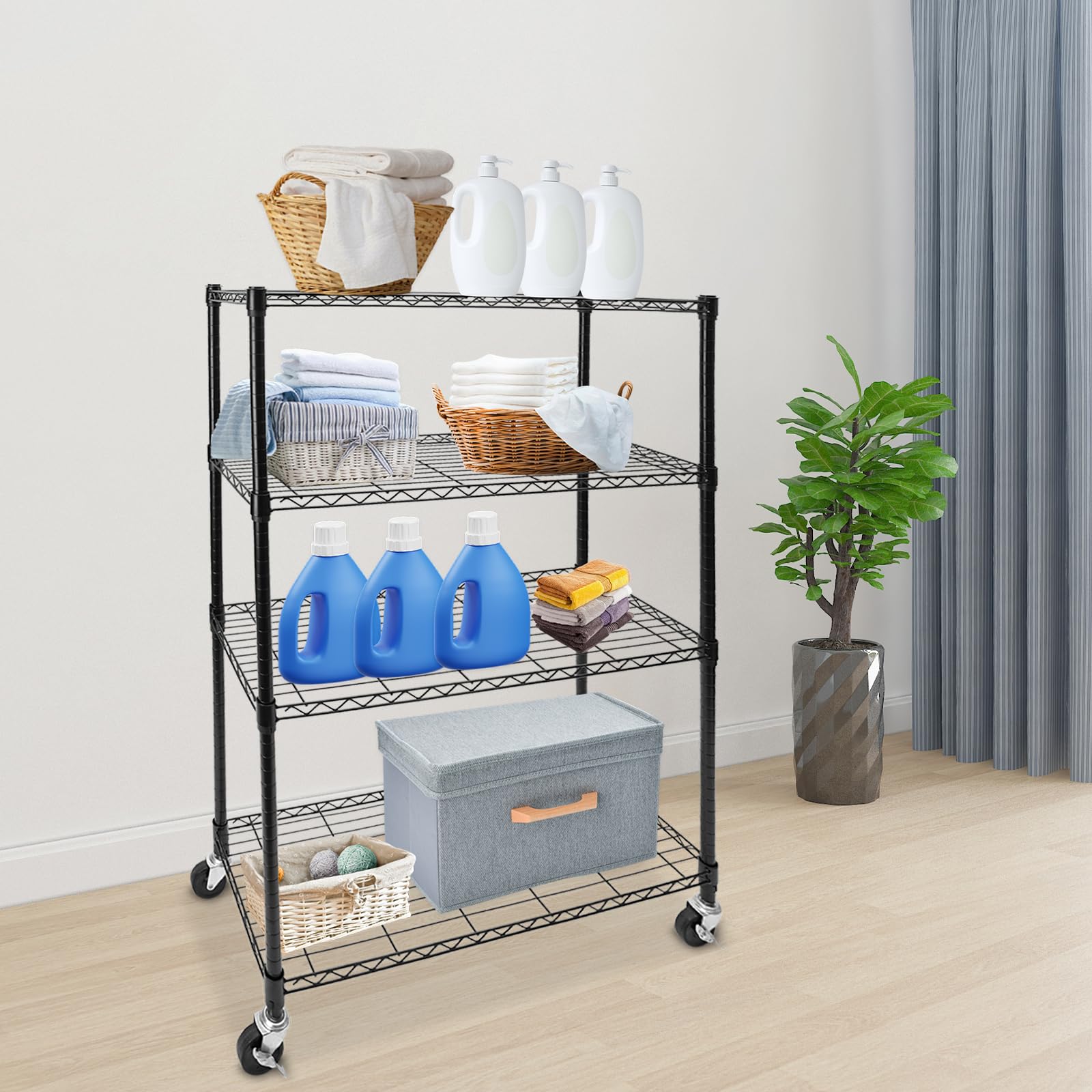 MEIWAIZX Storage Shelves UltraDurable Steel Wire Shelving Unit with Wheels 36" Dx14 Wx57 H Heavy Duty Metal Shelves Garage Organizer Wire Rack Shelving for Kitchens Warehouses Supermarkets