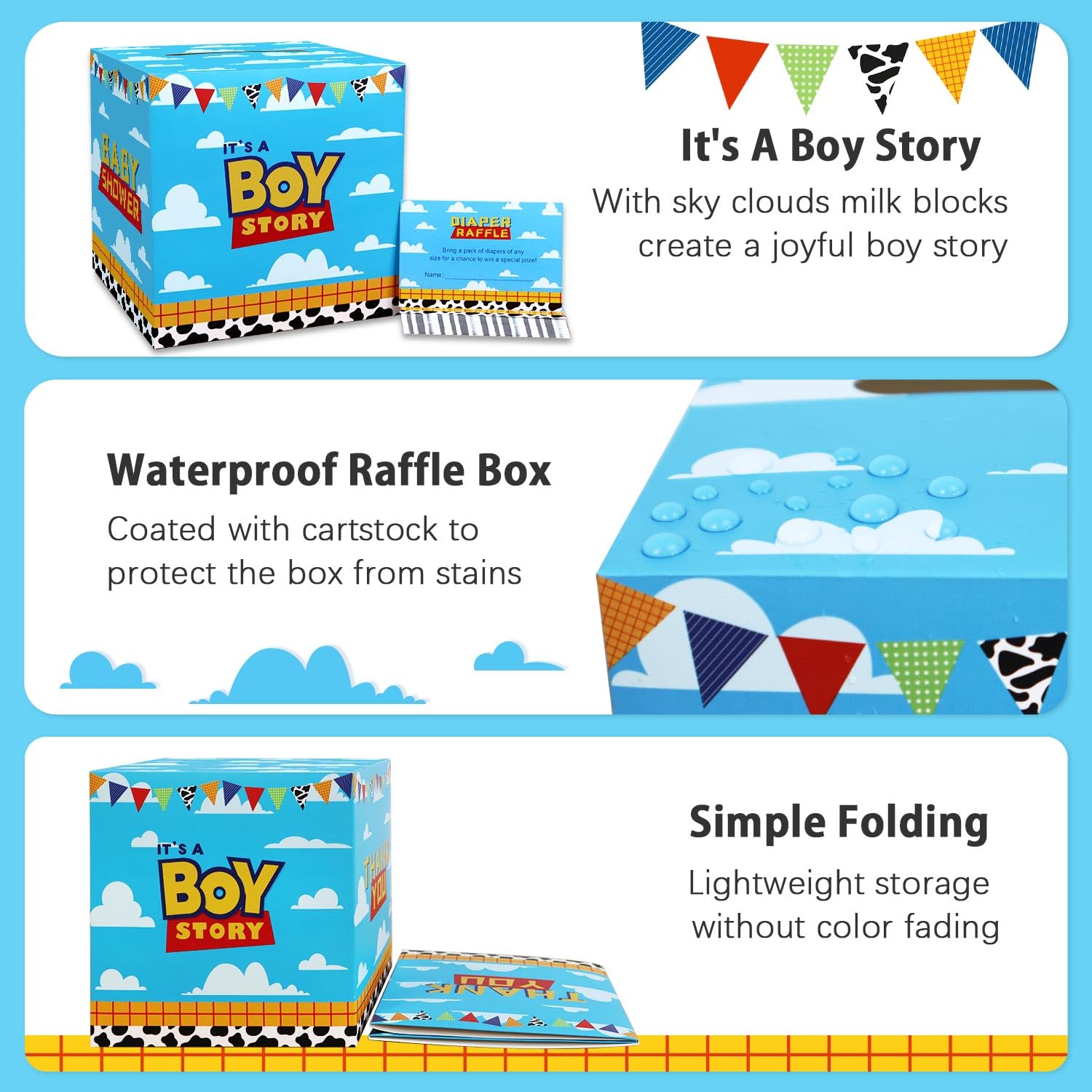 Heboland Cartoon Toy Baby Shower Decorations Diaper Raffle Box with 50 Tickets Cards,It's A Boy Story Baby Shower Theme Game