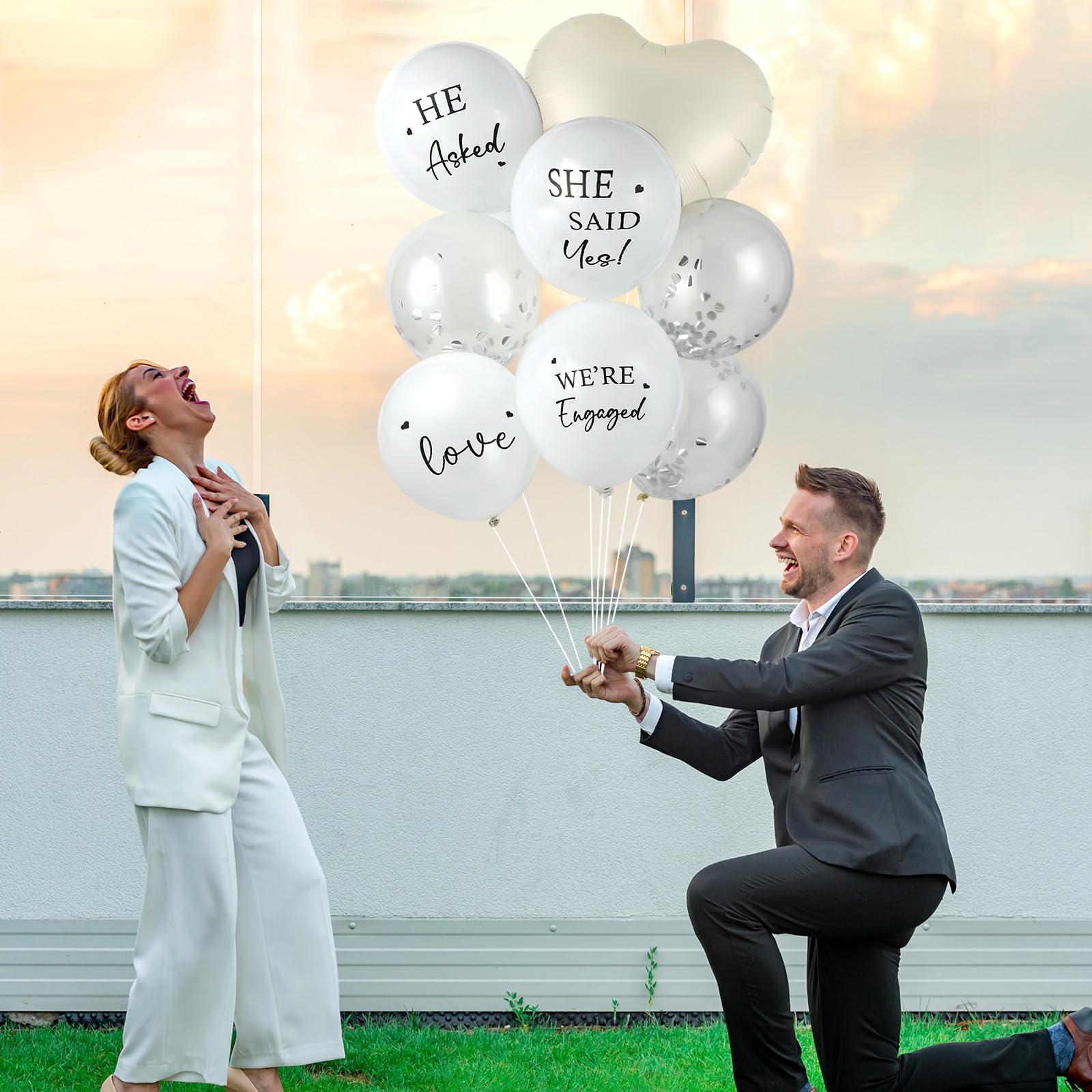 54Pcs Engagement Party Balloons Engagement Party Decorations He Asked，She Said Yes Balloon Cream Heart Shape Silver Confetti Latex Balloon for Bridal Shower Engagement Wedding Party Supplies