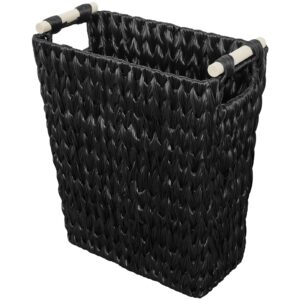 coeusy 6 gallon wicker trash can-black bathroom trash can,handwoven waterproof wicker trash basket,narrow waste basket for bedroom,kitchen,office