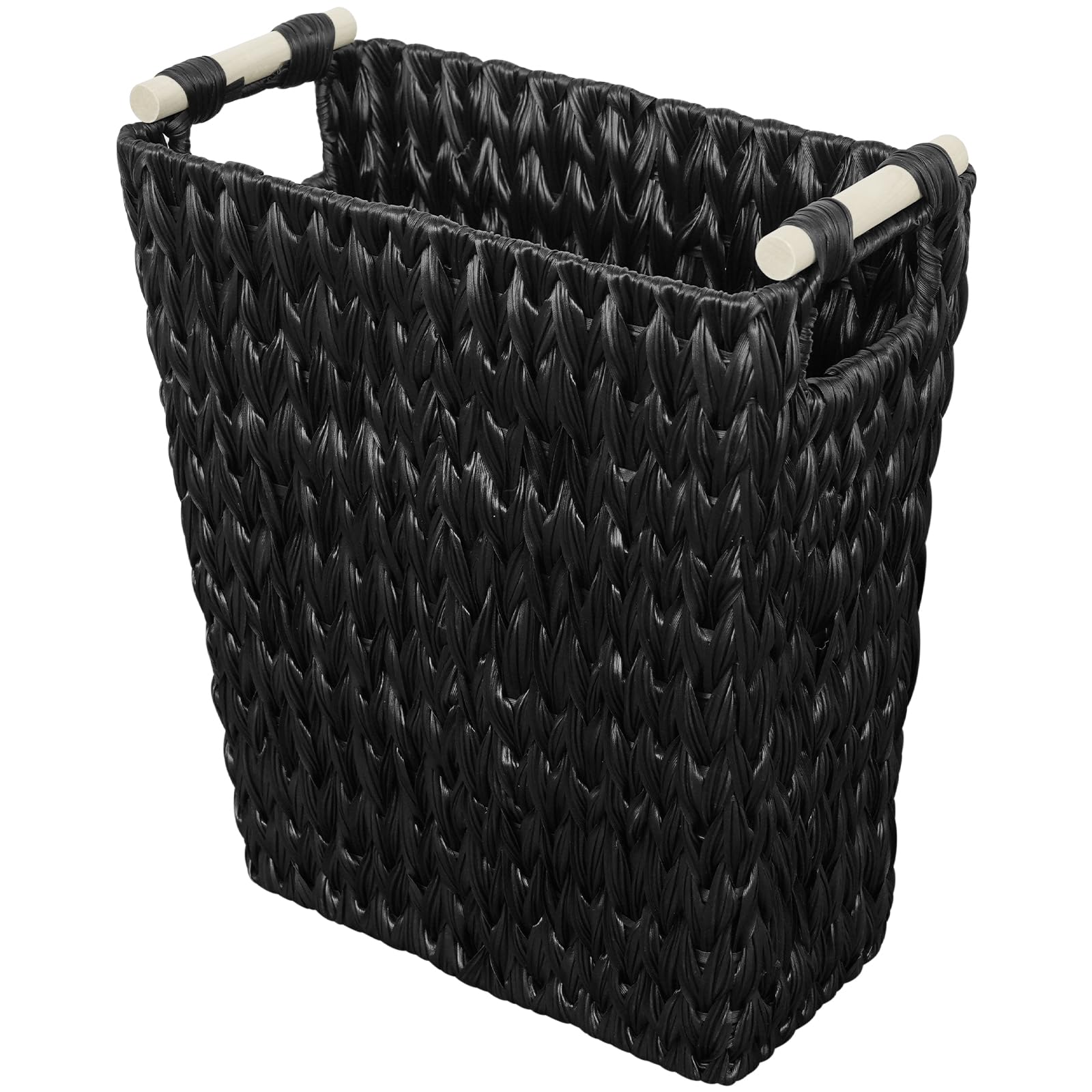 Coeusy 6 Gallon Wicker Trash Can-Black Bathroom Trash Can,Handwoven Waterproof Wicker Trash Basket,Narrow Waste Basket for Bedroom,Kitchen,Office