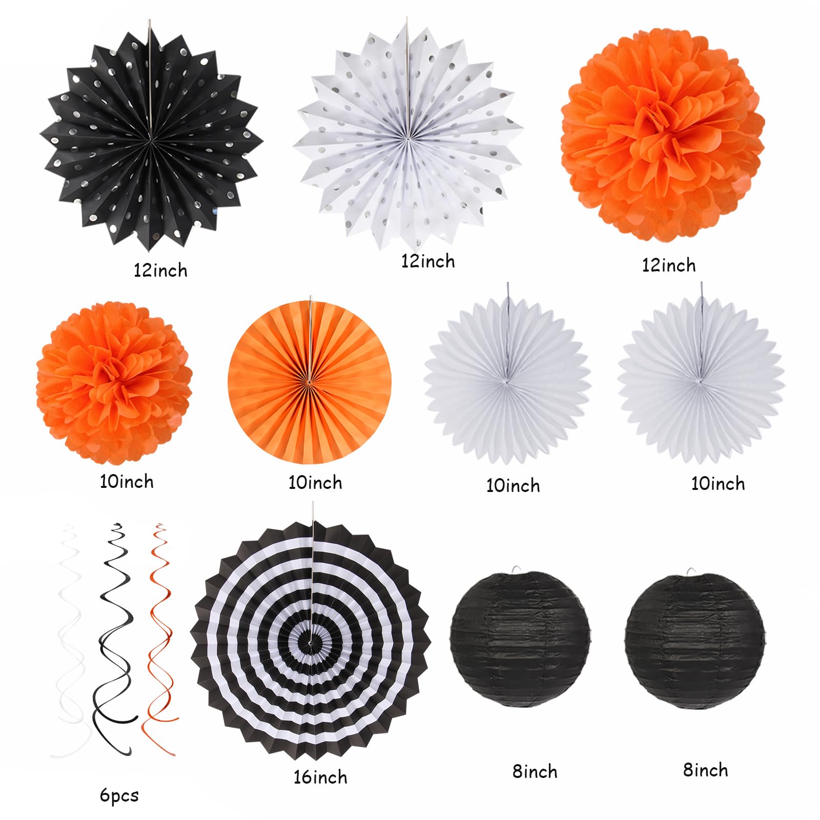 Black White Orange Halloween Party-Decorations - 33pcs Birthday Banner,Streamers Tassel Garland,Paper Lantern Fans,Tissue Pom Poms,Bachelorette Baby Bridal Shower Graduations Backdrop Decor Hugtmr