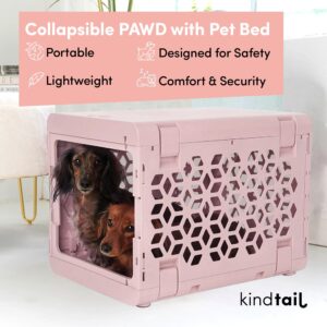 KindTail PAWD Collapsible Dog Crate + Washable Dog Bed - Stylish Pet Crate with Comfortable PAWD Pad - Safe Indoor Puppy or Dog Kennel Set - Lightweight, Compact & Portable for Travel - Small White