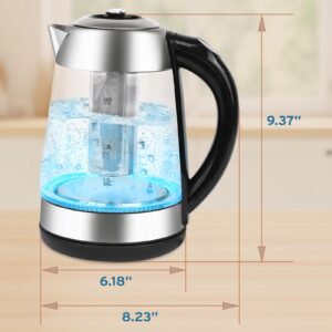 NELO Electric Kettle with Removable Tea Infuser, 7 Temperature Presets, Digital Display, LED Indicator Lights, Glass Tea Kettle & Hot Water Boiler, 360° Base, BPA-Free, Stainless Steel, 1.7 Liters