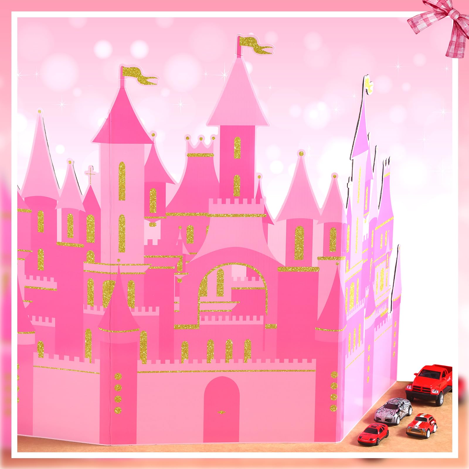 Watersay Pink Castle Cardboard Princess Party Decoration Castle Table Decoration Princess Birthday Backdrop Princess Theme Halloween Baby Shower Wedding Fairy Tale Photography Background