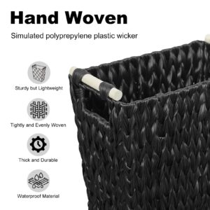 Coeusy 6 Gallon Wicker Trash Can-Black Bathroom Trash Can,Handwoven Waterproof Wicker Trash Basket,Narrow Waste Basket for Bedroom,Kitchen,Office