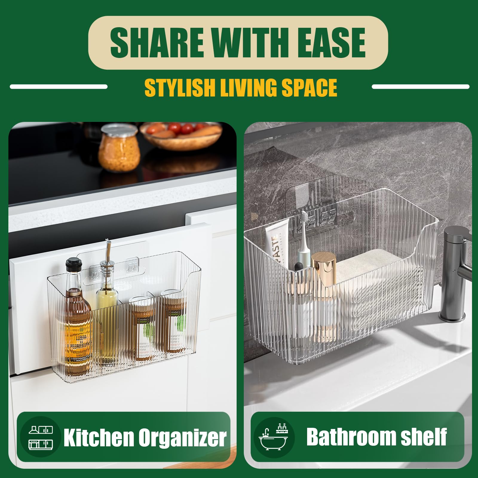 2 Pack Wall Mounted Organizer Bin, Cabinet Door Organizer, Multi-Functional Storage Organizer Bins for Cabinet, Bathroom, Kitchen, Durable Command Caddy, BPA-Free Hanging Organizer Bins