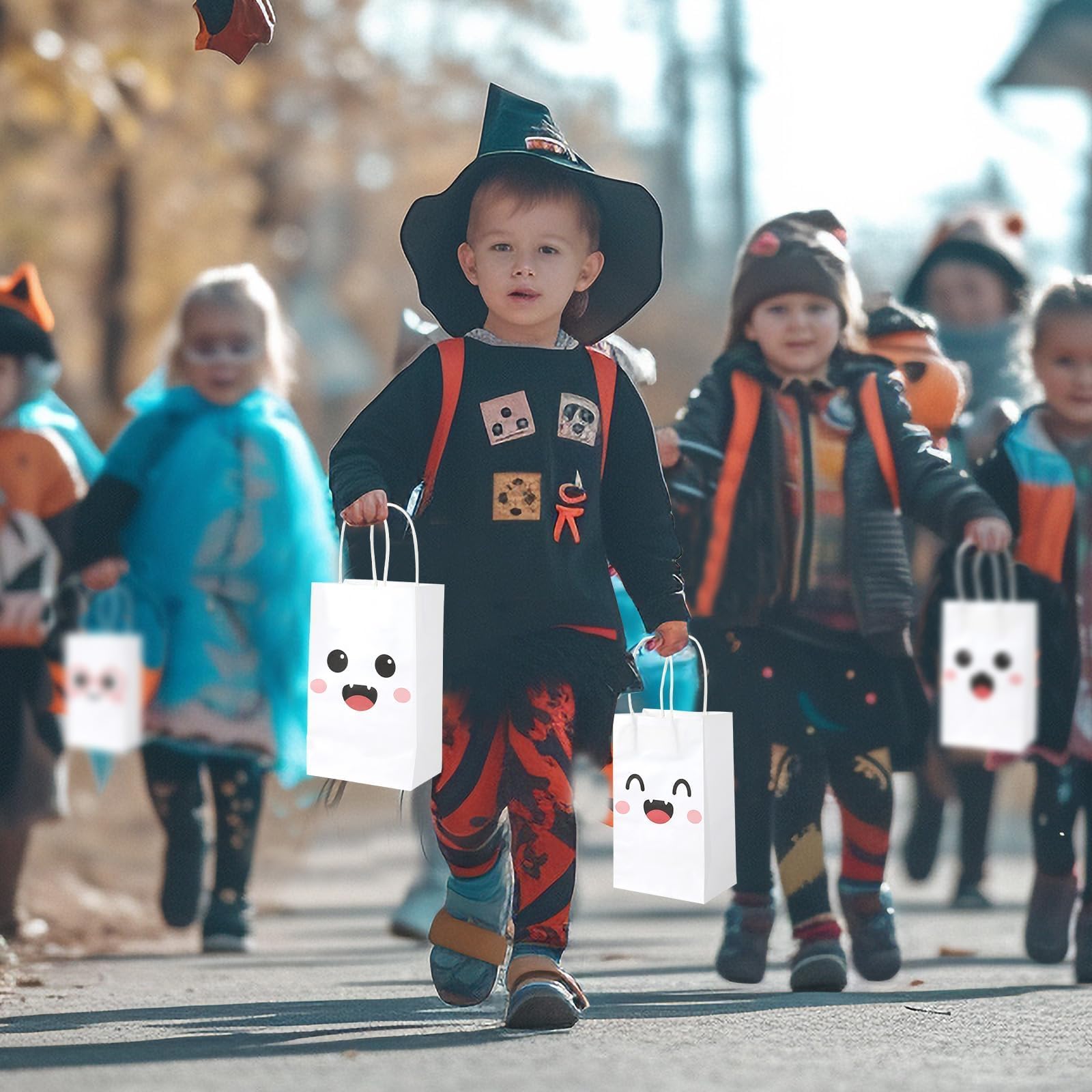 12Pcs Halloween Party Favor Bags Cute Ghost Themed Party Disposable Treat Bags with Handles Little Boo Gift Bags for Halloween Spooky Themed Trick or Treat Birthday Party Decorations Supplies