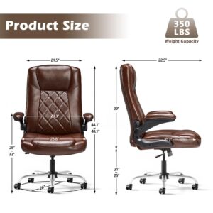 ZZWHOM Wider Office Chair w/Flip-Up Arms Executive Leather Office Chair w/Lumbar Support Adjustable Swivel Home Desk Chair w/Rocking Function (Brown)