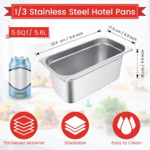 10 Pack Hotel Pans Stainless Steel Steam Table Pan 1/3 Size, 0.8 mm Thick Steam Pan Anti Jam Warming Pans for Food Warmer Restaurant Catering Supplies, 12.8 x 6.9 Inch (European,6 Inch Deep)