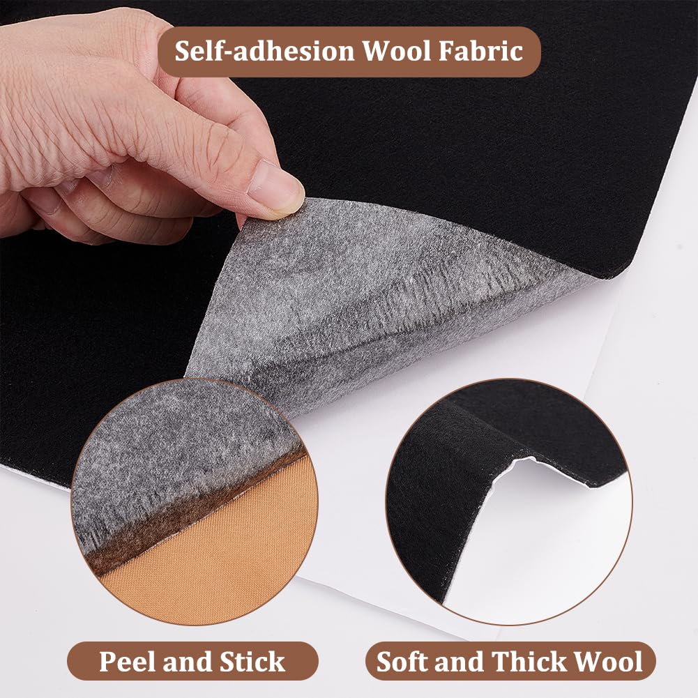 OLYCRAFT Self Adhesive Wool Felt 14x118 Inch Black Self Adhesive Felt Fabric Liner 2mm Thick Adhesive Backed Felt Fabric Cuttable Felt Furniture Pads for Hardwood Floors Protecting and Craft Making