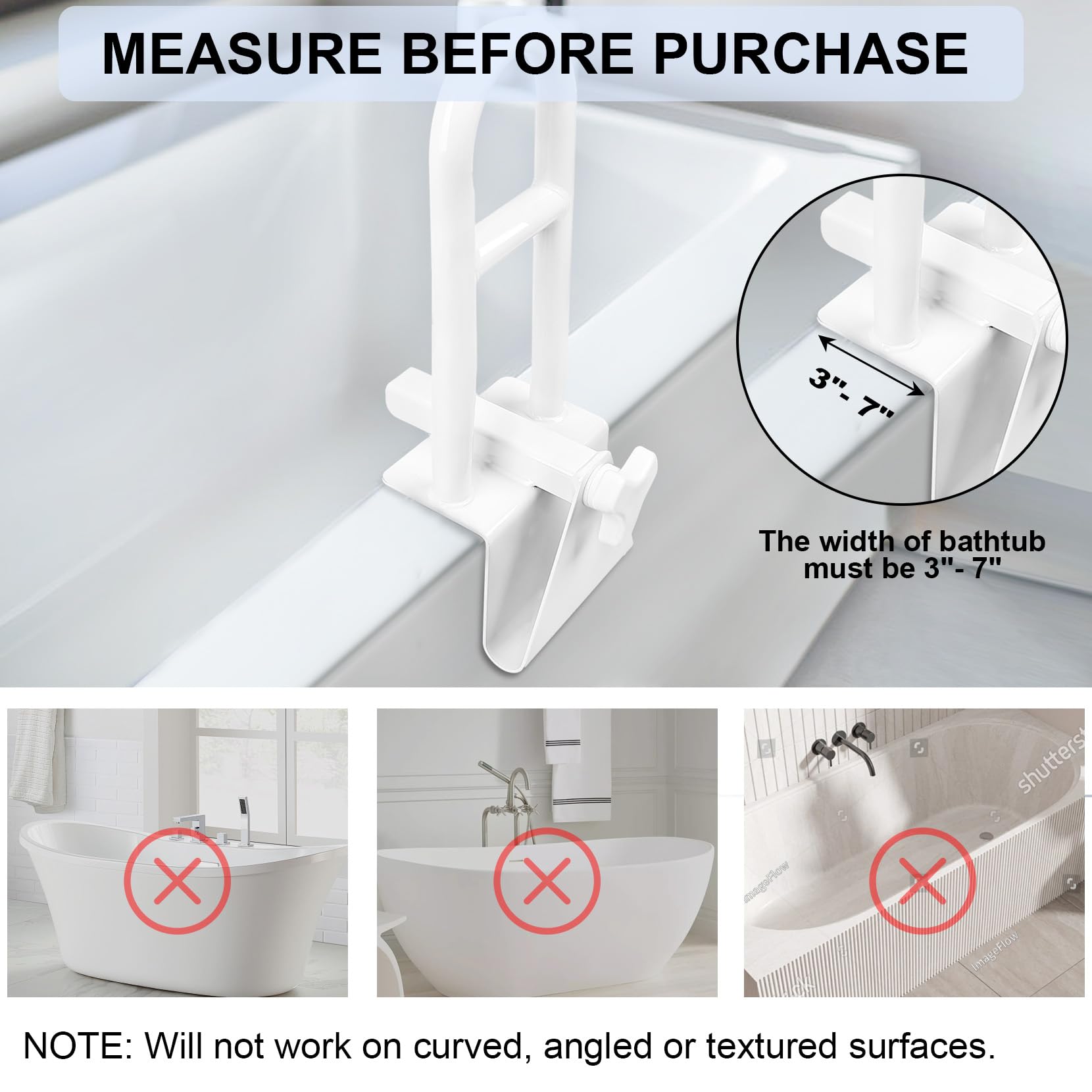 Dotday Adjustable Bathtub Safety Rail with Suction Shower Handle, Bathtub Grab Bars for Seniors, Grab Bars for Bathtubs and Showers, Tub Grab Bars for Side of Tub, Bathroom Safety Bars for Seniors