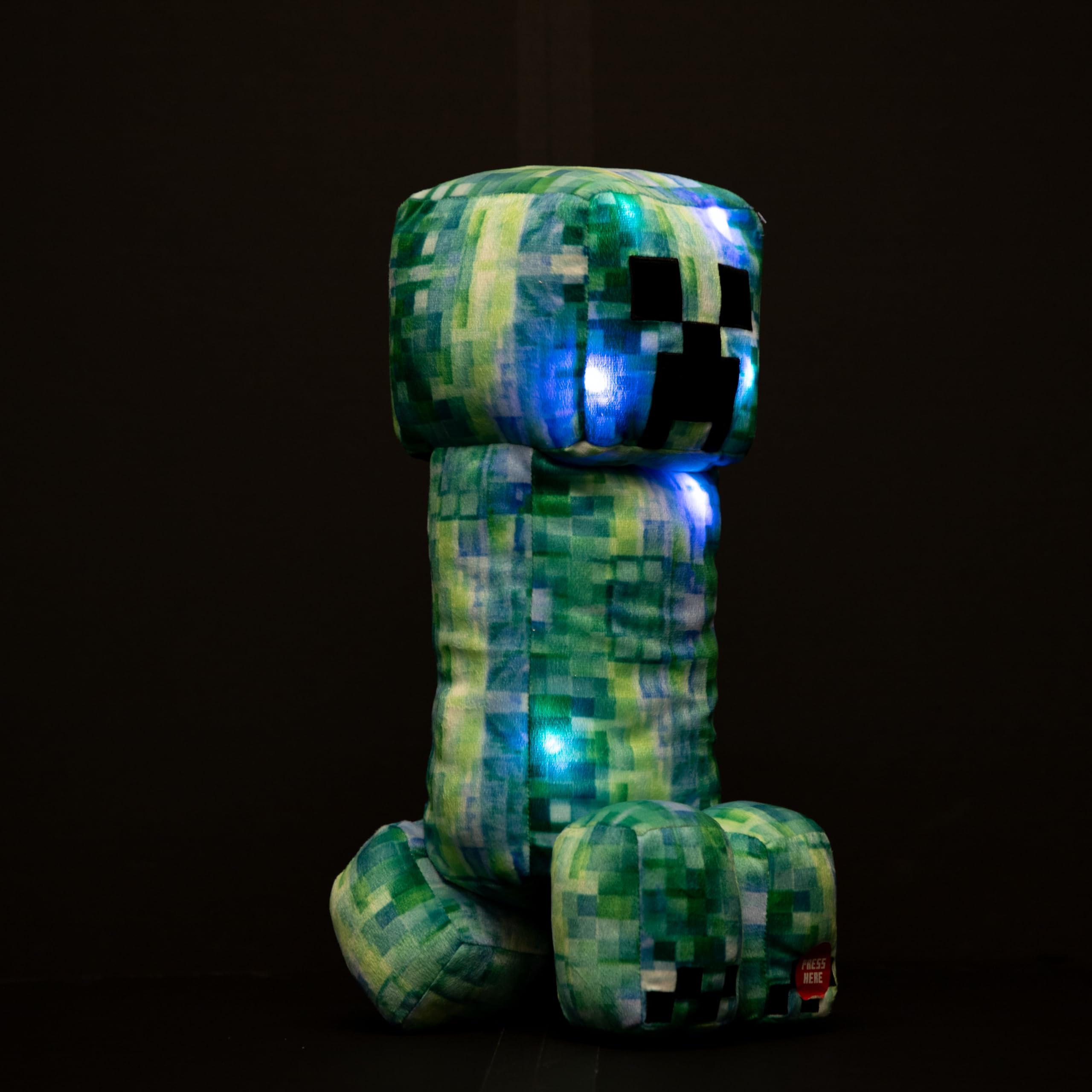 Minecraft Charged Up Creeper Pillow Buddy - Light up Plush - Super Soft Polyester Microfiber Character Pillow with LED Lights, 16 Inches