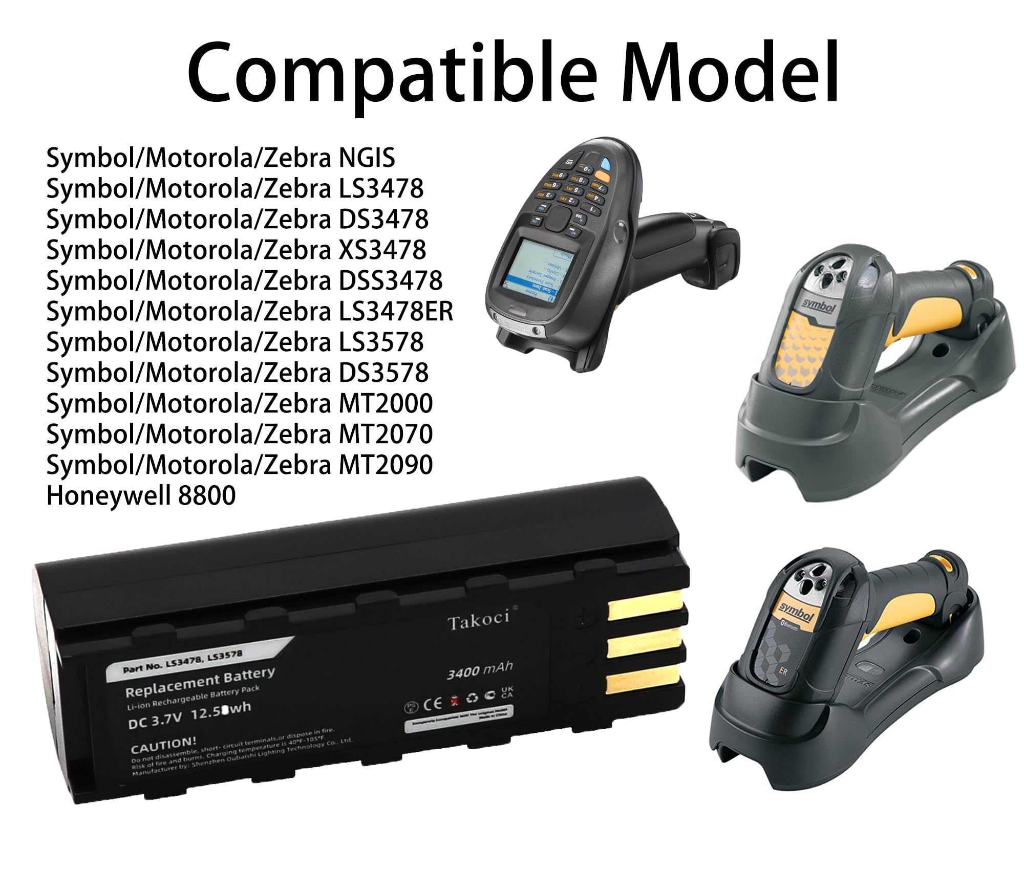 GIKYSUIZ 2-Pack 3400mAh Replacement Battery for Symbol/Zebra BTRY-LS34IAB00-00 Compatible with Symbol/Zebra LS3478 & LS3578 Series Handheld Barcode Scanner