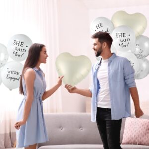 54Pcs Engagement Party Balloons Engagement Party Decorations He Asked，She Said Yes Balloon Cream Heart Shape Silver Confetti Latex Balloon for Bridal Shower Engagement Wedding Party Supplies