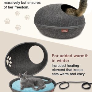 clawsable Heated Cat Bed for Large Cats, 19" Detachable Cave Heated Pet Bed with Time & Temp Adjustable Pet Heating Pad for Indoor Cat, Electric Cat Bed Heater Warmer for Cat