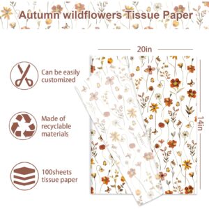 JarThenaAMCS 100 Sheets Fall Floral Tissue Paper Autumn Wildflower Gift Wrapping Paper Flower DIY Art Craft Tissue for Thanksgiving Wedding Birthday Party Decor, 14 x 20 Inch