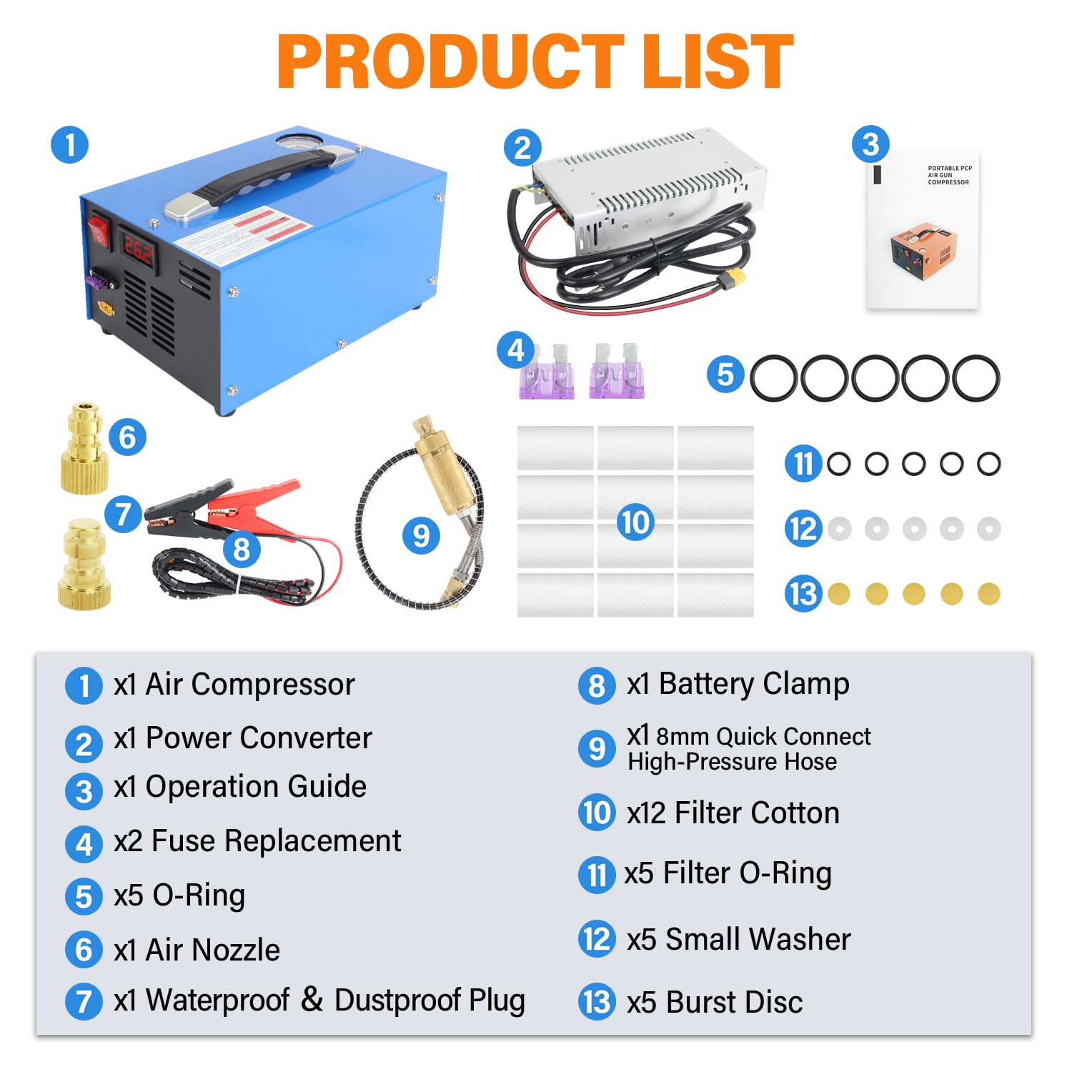 NIHAO PCP Air Compressor, 4500Psi 30Mpa, Water Oil-Free, 12V Automotive DC or Home 110V AC, Portable PCP Airgun Compressor for Paintball/PCP Rifle/Mini Scuba Tank