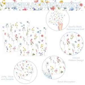 LINHAXM 168PCS Wildflower Party Decorations Spring Floral Baby Shower Birthday Decorations Include Plates, Cups, Napkins, Cutlery for Wildflower Baby Shower Tea Decorations, Serve 24